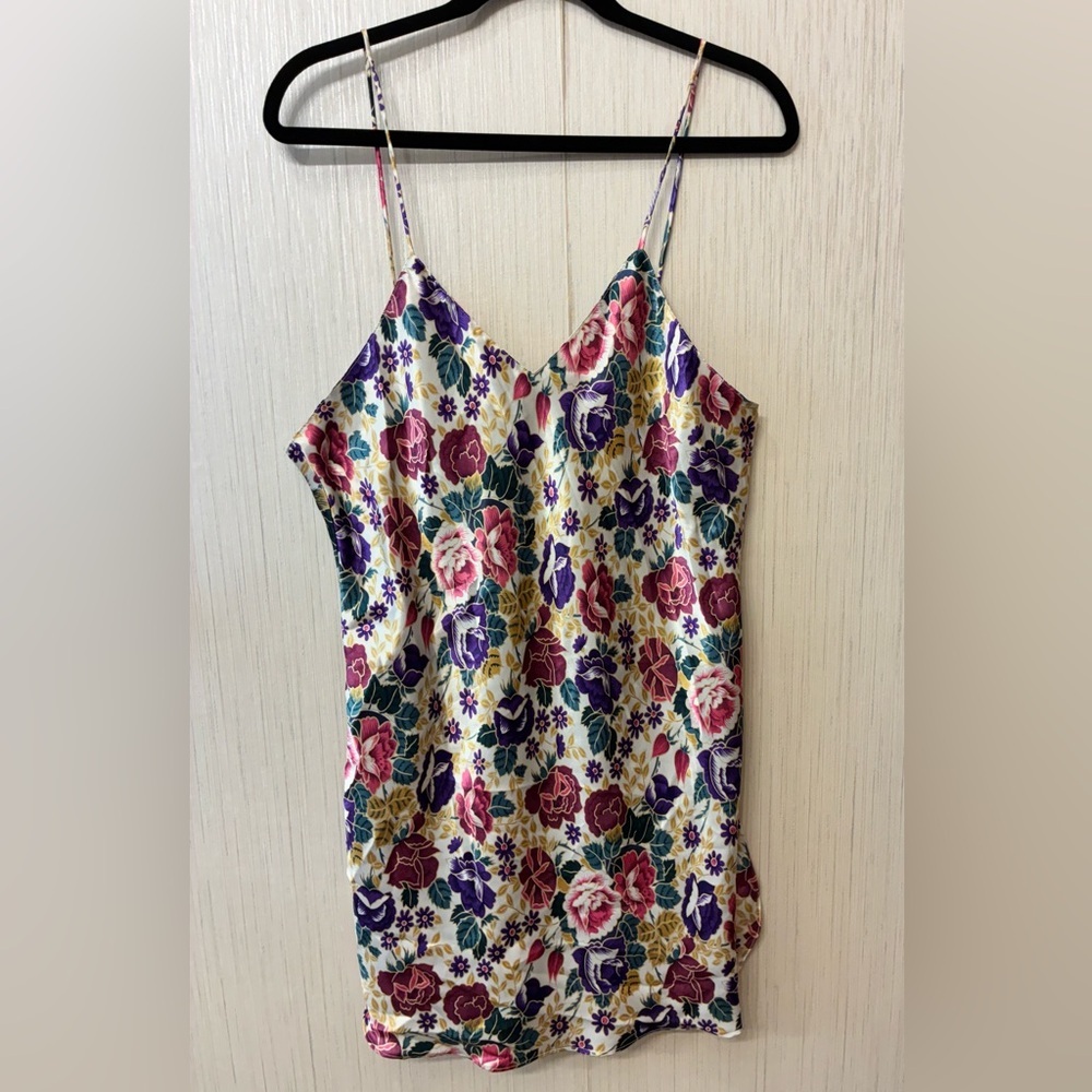 Vintage‎ J.O. Intimates Floral Satin Silky Cami Slip Dress Top L